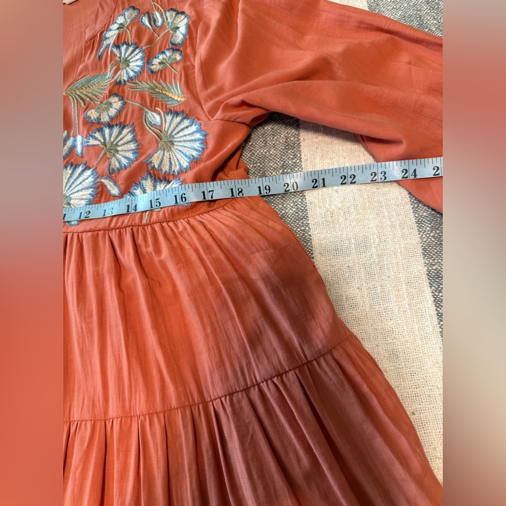Entro Floral Embroidered Midi Dress Women Size Medium Pumpkin Color Lined - Picture 7 of 14